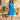 Cerulean Blue Cotton Shirt Dress with Pleated Waist and Printed Border - Fasheen
