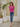 Female wearing a Pink Solid Color   Fusion Style V-Neck Neckline Cotton Slub Tunic
