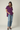 Female wearing a Purple Solid Color   Western Style V-Neck Neckline Cotton Slub Tunic