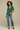 Female wearing a Green Solid Color   Western Style V-Neck Neckline Cotton Slub Tunic