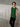 Female wearing a Green Solid Color   Fusion Style Round Neckline Cotton Slub Tunic
