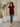 Female wearing a Wine Solid Color   Fusion Style Round Neckline Cotton Slub Tunic