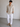Natural Linen Band Collar Shirt with White Cropped Trousers