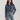 Female wearing a Indigo Blue Flower Print Western V-Neckline Neckline Regular Collar Shirt