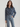 Female wearing a Indigo Blue Flower Print Western V-Neckline Neckline Regular Collar Shirt