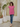 Female wearing a Pink Solid Color   Fusion Style Round Neckline Cotton Slub Tunic