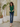 Female wearing a Green Solid Color   Fusion Style V-Neck Neckline Cotton Slub Tunic