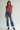 Female wearing a Pink Solid Color   Fusion Style V-Neck Neckline Cotton Slub Tunic