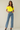 Female wearing a Yellow Solid Color   Fusion Style Off The Shoulder Neckline Cotton Slub Top