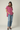 Female wearing a Pink Solid Color   Western Style V-Neck Neckline Cotton Slub Tunic