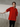 Female wearing a Red Solid Color   Na Style V-Neckline Neckline Cotton Slub Shirt