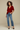 Female wearing a Red Solid Color   Western Style V-Neck Neckline Cotton Slub Tunic