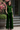 Female wearing a Green Solid Color   Fusion Style Crew Neckline Cotton Slub Top