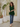 Female wearing a Green Solid Color   Western Style V-Neck Neckline Cotton Slub Tunic