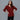 Female wearing a Red Solid Color   Fitted Style Round Neckline Cotton Slub Shirt