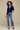 Female wearing a Blue Solid Color   Western Style V-Neck Neckline Cotton Slub Tunic