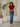 Female wearing a Red Solid Color   Western Style Na Neckline Cotton Slub Tunic