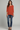 Female wearing a Orange Solid Color   Western Style Slashed Neckline Cotton Slub Tunic
