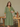 Female wearing a Green Sangeneri , Yellow Butti Print Empire Line Scoop Neckline No Collar Dress