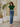 Female wearing a Green Solid Color   Western Style Na Neckline Cotton Slub Tunic