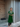 Female wearing a Green Solid Color   Kurta Style V Shaped Crew Neckline Cotton Slub Shirt