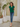 Female wearing a Green Solid Color   Fusion Style V-Neck Neckline Cotton Slub Tunic