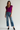 Female wearing a Purple Solid Color   Fusion Style V-Neck Neckline Cotton Slub Tunic