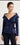 Midnight Blue Off-Shoulder Wrap Blouse & Tailored Pants Set