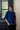 Female wearing a Blue Solid Color Western Round Neckline Mandarin Collar Shirt