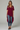 Female wearing a Wine Solid Color   Fusion Style V-Neck Neckline Cotton Slub Tunic