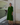 Female wearing a Green Solid Color   A-Line Style V-Neck Neckline Cotton Slub Dress