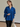 Female wearing a Blue Solid Color   Fusion Style V-Neck Neckline Cotton Slub Tunic