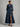 Indigo Denim Belted Maxi Dress with Sheer Balloon Sleeves