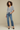 Female wearing a Grey Solid Color   Western Style V-Neck Neckline Cotton Slub Tunic