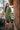 Female wearing a Green Sangeneri , Yellow Butti Print Princess Line V-Neck Neckline Dress