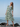 Female wearing a Green & White Abstract Print Flared V-Neck Neckline Banded Or Stand Collar Dress