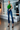 Female wearing a Green Solid Color   Fusion Style V-Neck Neckline Cotton Slub Tunic