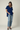 Female wearing a Blue Solid Color   Western Style V-Neck Neckline Cotton Slub Tunic