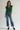 Female wearing a Green Solid Color   Fusion Style V-Neck Neckline Cotton Slub Tunic